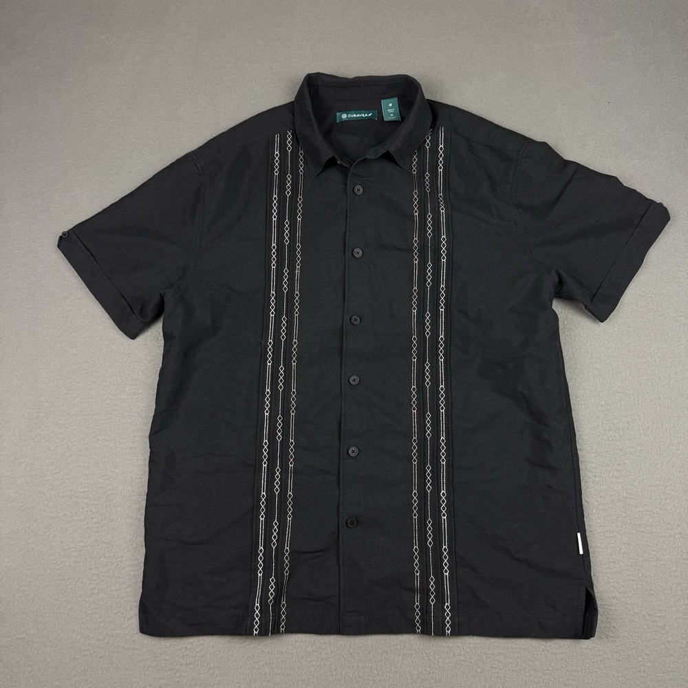 Cubavera Shirt Mens Medium Black Short Sleeve Guayabera‎ Button Up Casual Top